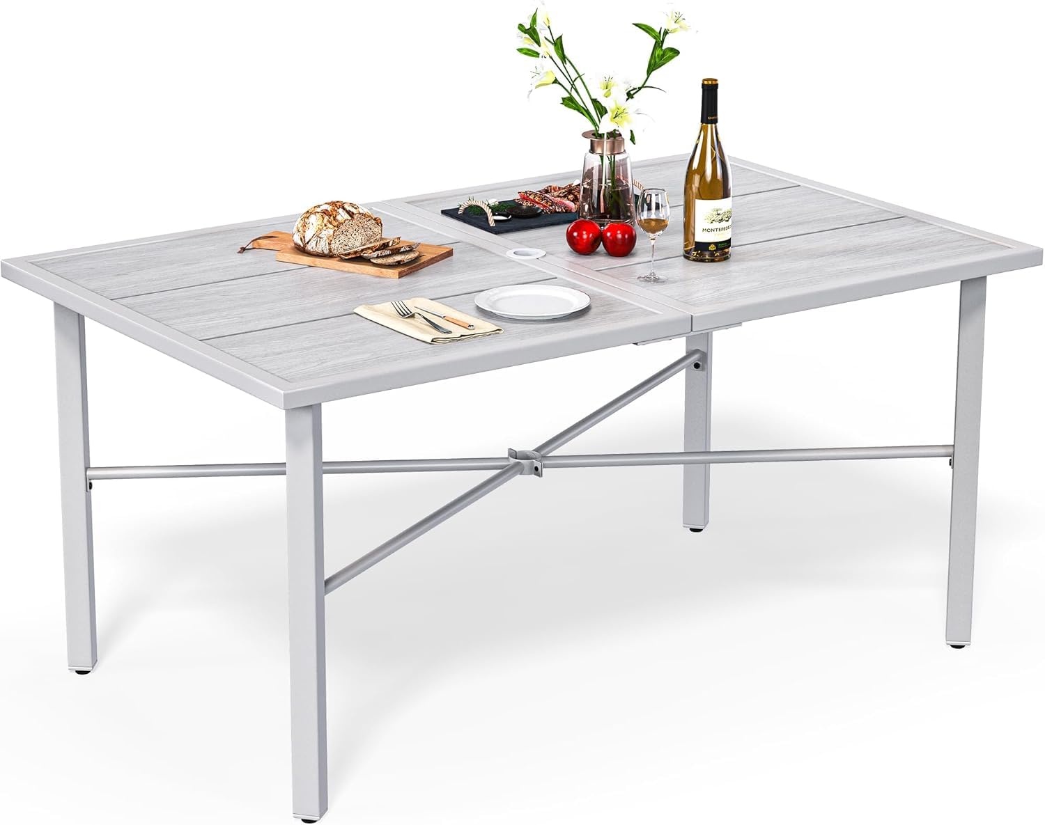 Patio Table Rectangle 59.1"x35.4" Outdoor Tables with Umbrella Hole ...