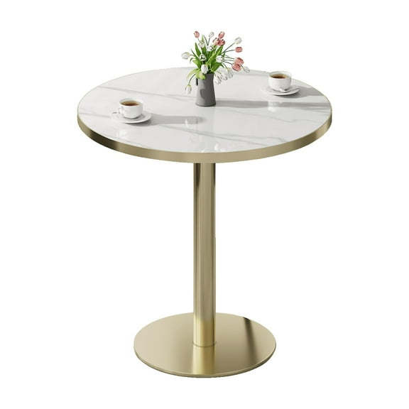 Patio Table, Round Modern Dinning Table 31.5 inches Bistro Table Tulip Table with Faux Marble top,Easy Assemble,Sturdy Metal Frame Diameter, Light Slate Grey Outdoor Dining Table