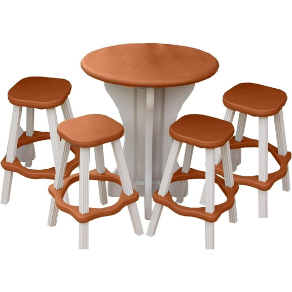 Patio Table Set with Four Barstools - Warm Grey Base with Redwood Accents - Perfect for Patio and Outdoor Spaces. Hardware Free Easy Assembly. Proudly Made in USA