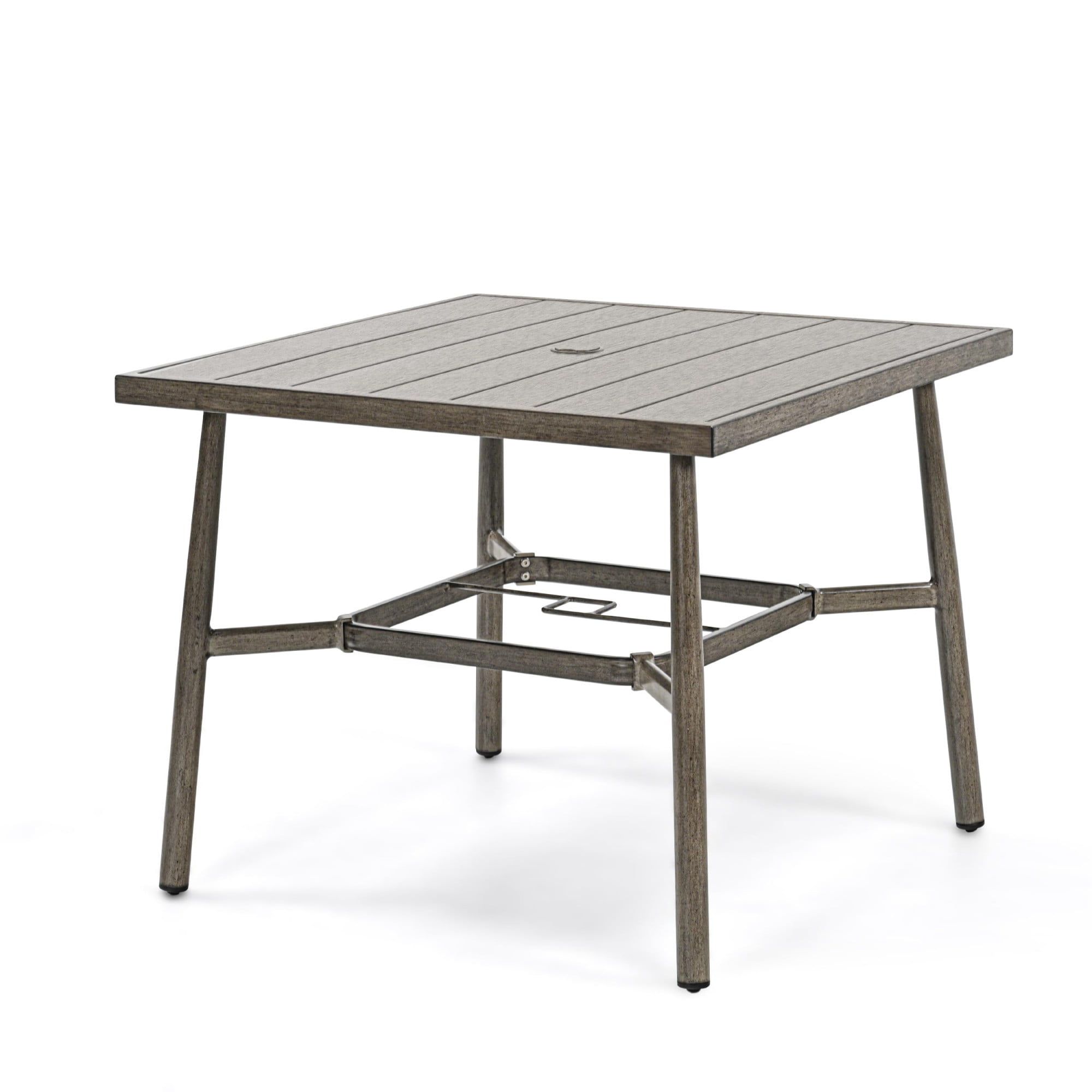Patio Table for 4 Aluminum Outdoor Dining Table Square with Umbrella Hole Modern All Weather Table for Backyard Garden Deck Poolside, Grey