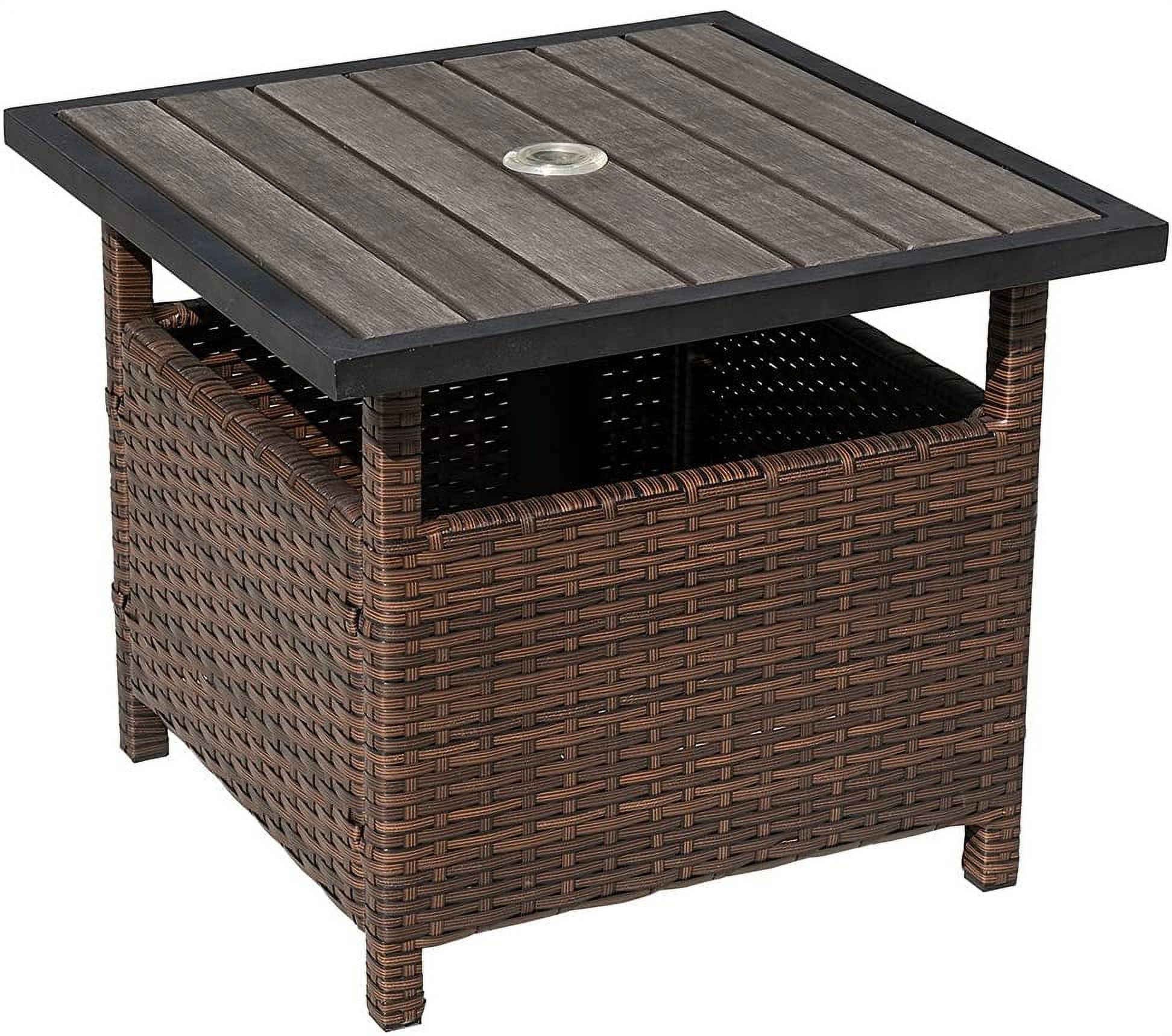 Patio Table with Umbrella Hole Small Outdoor Side Table All-Wather Faux Wicker Rettan Umbrella Stand, Brown - image 1 of 7