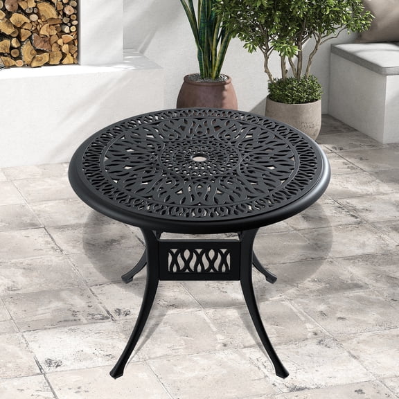 Patio Table with Umbrella Hole and PA66 Nylon Pads / Durable for Garden Use