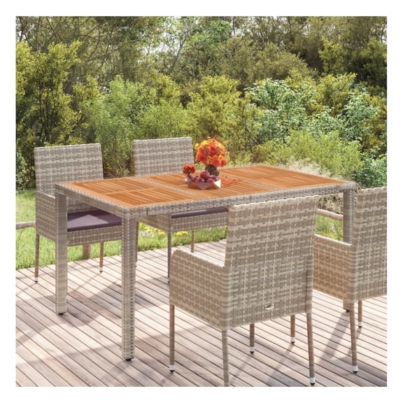 Patio Table with Wooden Top Gray 59.1"x35.4"x29.5" Rattan