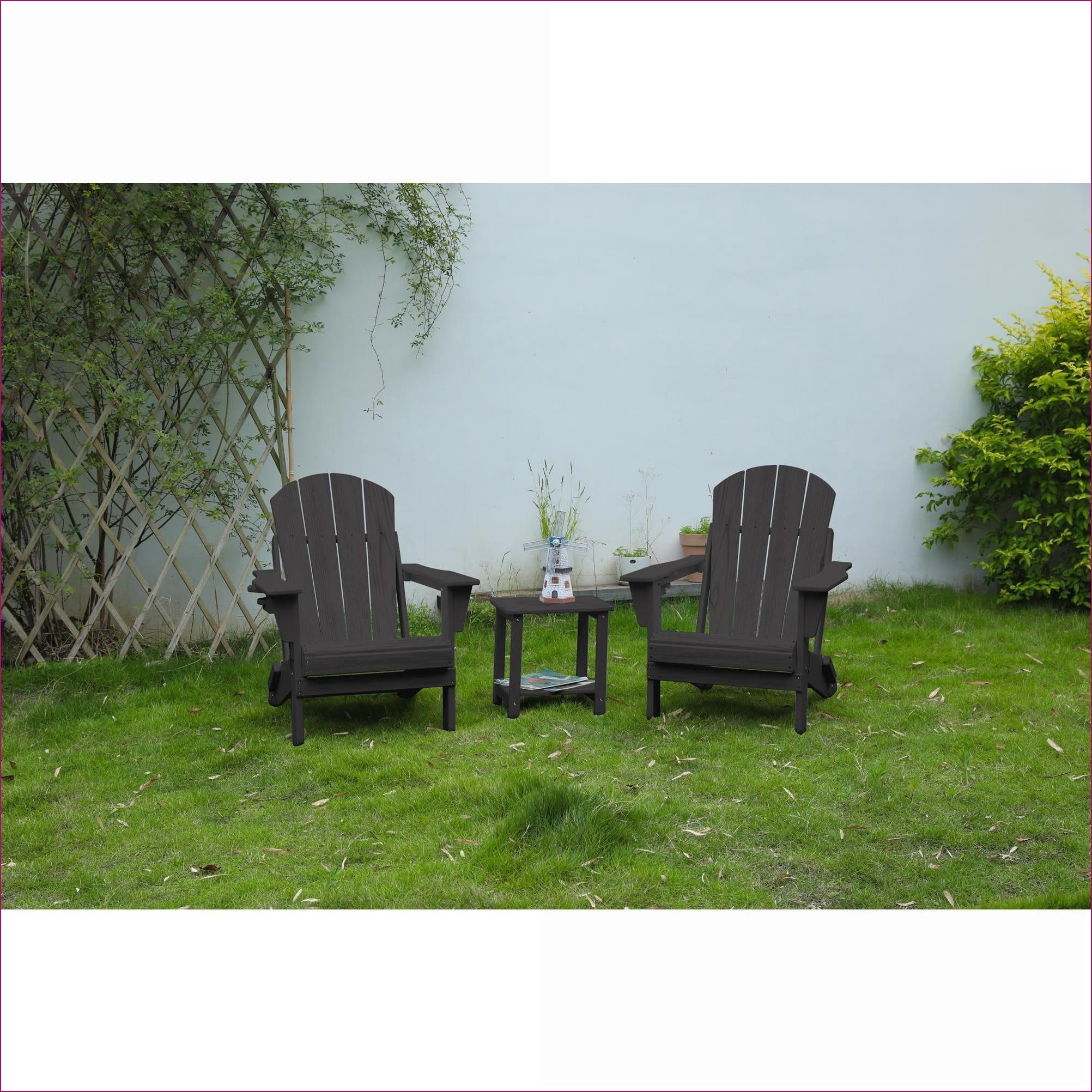 Patio Traditional 3-Piece Folding Adirondack Chair Set, 2 Chairs & 1 Side Table for Outdoor Use | Slate Gray | HDPE