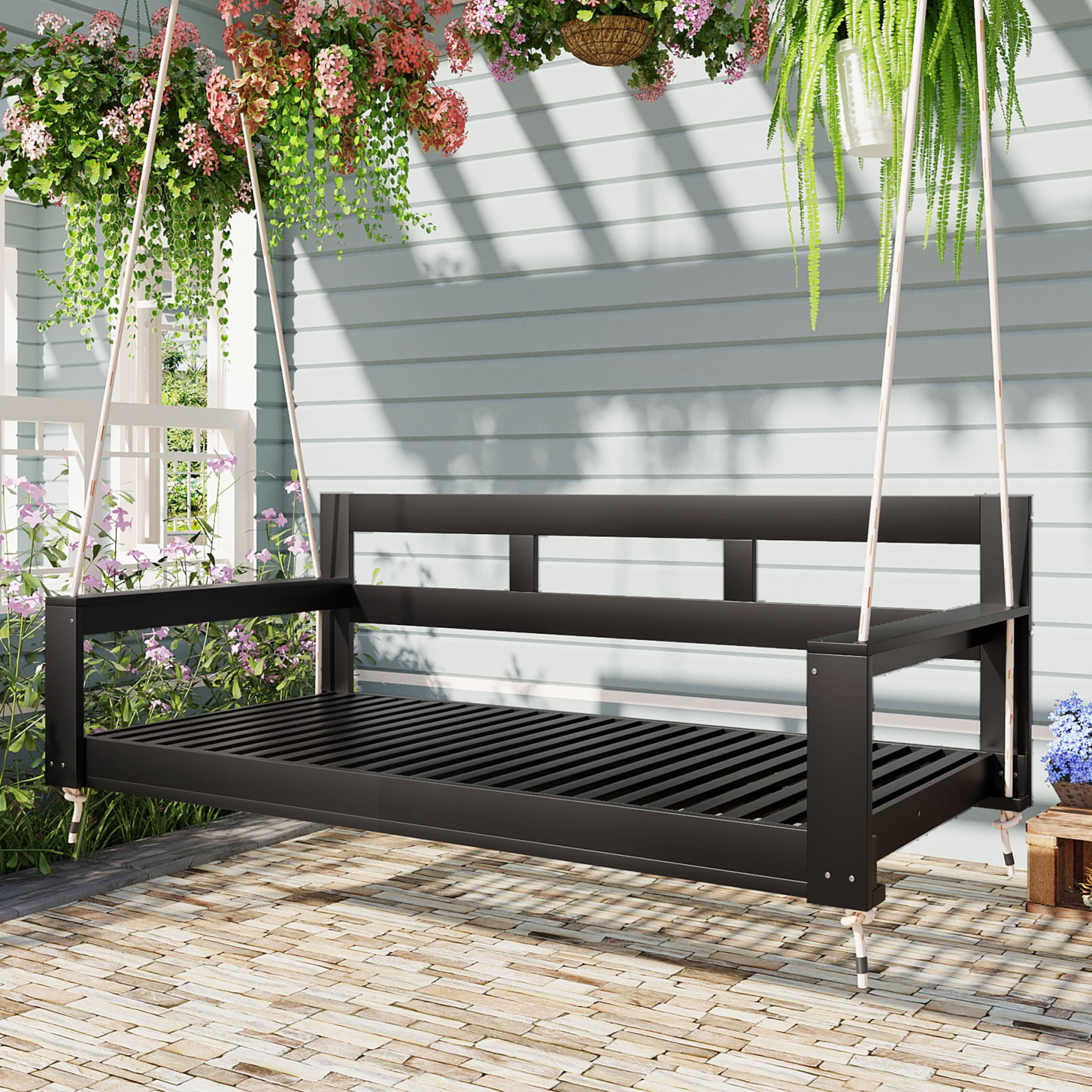 Patio Twin Size Garden Swing Bed, Patio Wooden Twin Size Porch Swing ...