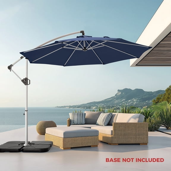 Patio Umbrella, 10 Ft Offset Outdoors Patio Umbrella with UPF50+ UV Protection, Tilt and Crank Button, for Outdoors, Yard, Poolside, Lawn, Blue