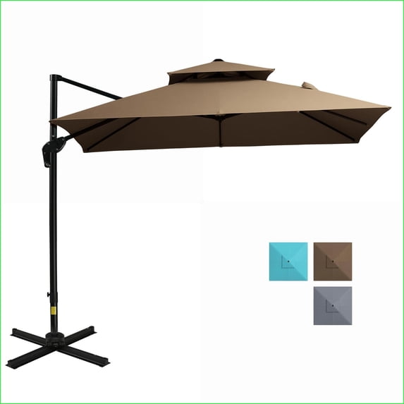 Patio Umbrella | 10ft Offset Cantilever Outdoor Umbrella, 360 Rotation, Easy Tilt, Cross Base Cover | Brown | Square