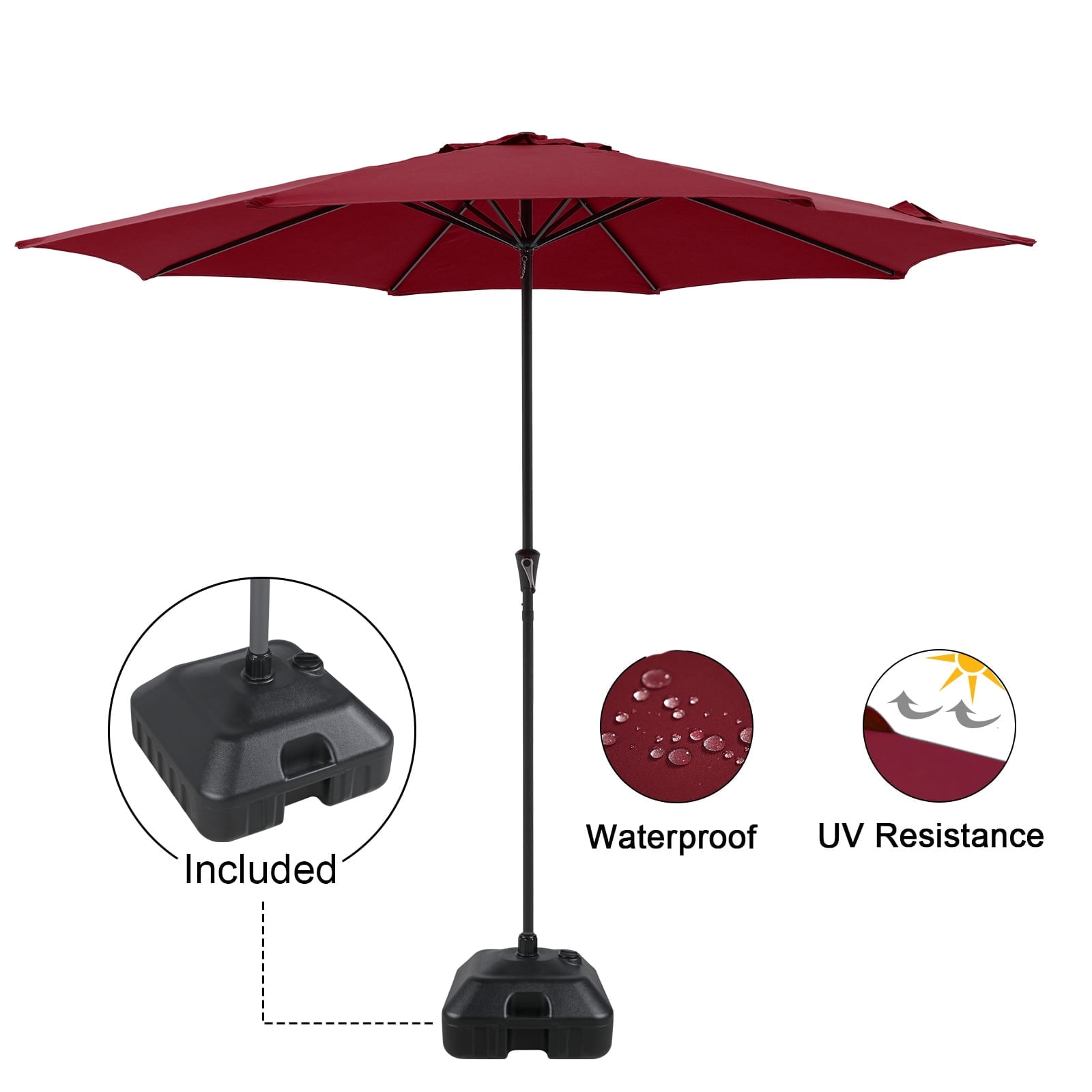 Patio Umbrella, 11' Outdoor Table Market Large Umbrella with 8 Steel Ribs and Crank, Water/Sand Self-Filled Umbrella Base Included, Dark Red - Walmart.com Patio Umbrella, 11' Outdoor Table Market Large Umbrella with 8 Steel Ribs and Crank, Water/Sand Self-Filled Umbrella Base Included, Dark Red - Walmart.com