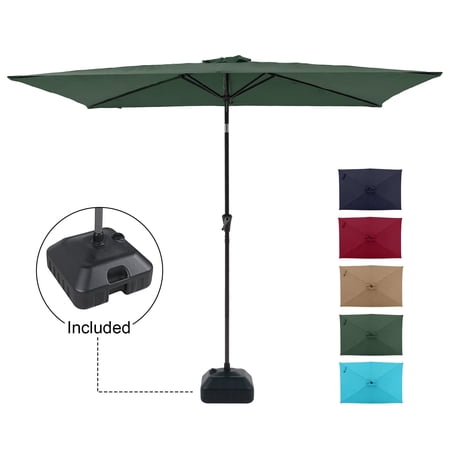 Patio Umbrella, 6.6 x 9.8ft Rectangular Outdoor Table Market Umbrella with Push Button Tilt/Crank, Water/Sand Self-Filled Umbrella Base Included, Dark Green