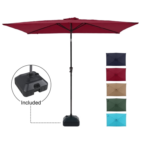 Patio Umbrella, 6.6 x 9.8ft Rectangular Outdoor Table Market Umbrella with Push Button Tilt/Crank, Water/Sand Self-Filled Umbrella Base Included, Dark Red