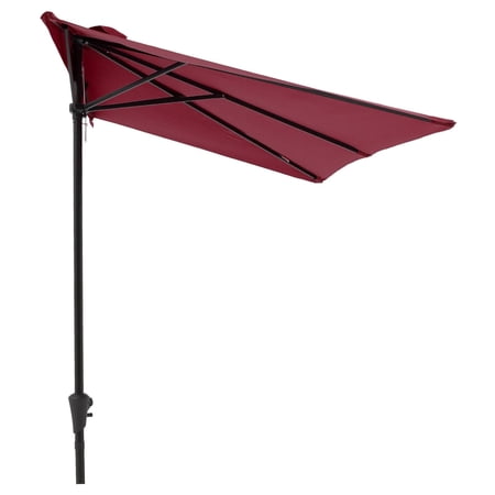 Patio Umbrella 7.5’by 4’Half Rectangular Outdoor Umbrella with Crank, for Deck, Balcony, Garden or Terrace Shade, Burgundy