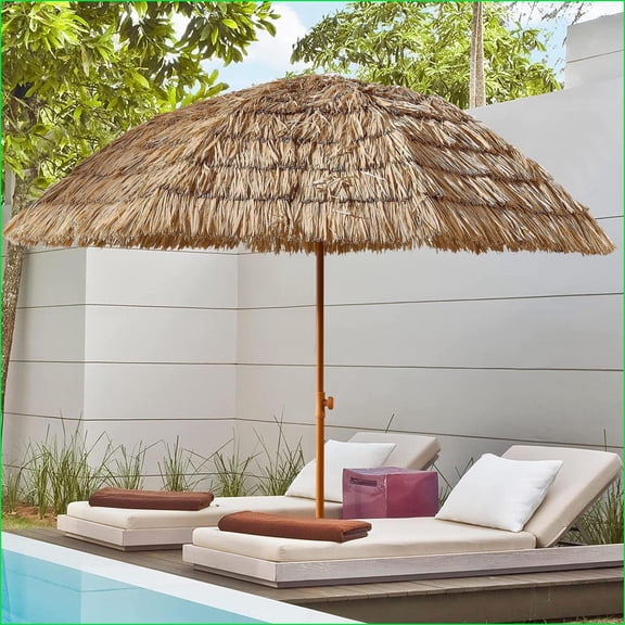 Patio Umbrella, 8Ft Tropical Tiki Thatched Palapa, For Patio Beach Tiki Bar Poolside Backyard | charcoal gray | oxford fabric