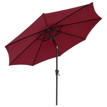 Patio Umbrella, 9-Feet Outdoor Table Market Umbrella with 8 Ribs and Push Button Tilt and Crank, for Garden Beach Deck, Dark Red
