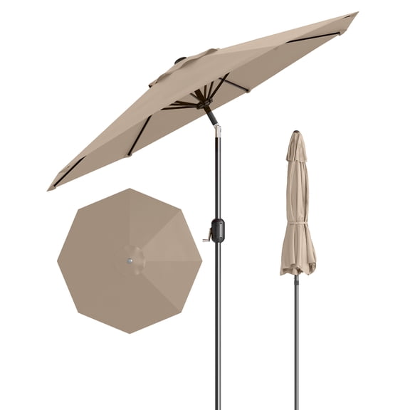 Patio Umbrella 9FT with Double-Layer Vented Canopy, Outdoor Market Umbrella UV Protection Durable Iron Frame Detachable Pole Crank Tilt for Backyard Deck Pool