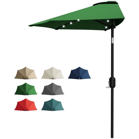 Patio Umbrella 9FT - Half Umbrella Outdoor with Solar LED Lights and Smooth Crank Lift, Outdoor Shade Canopy for Patio,Garden,Green