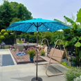 thumbnail image 1 of Patio Umbrella 9FT, Outdoor Market Umbrella with Push Button Tilt, Crank Lift Table Umbrella with Vent for Garden, Deck, Pool, Pattern + Cyan, 1 of 8
