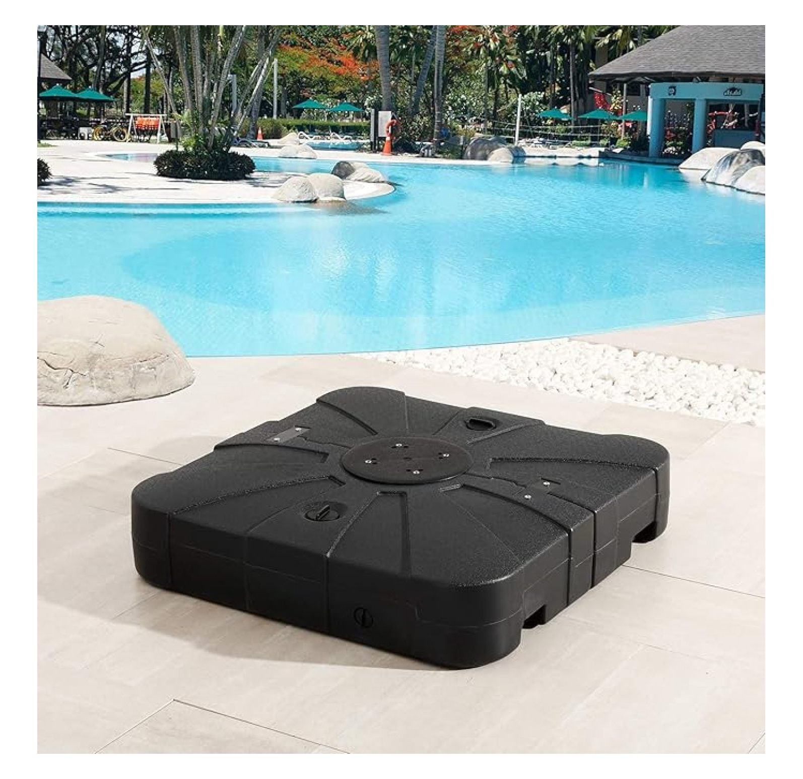 Patio Umbrella Base 231lb Outdoor Cantilever Offset Square Weighted Stand - Water/Sand Filled - Deck, Beach, All-Weather - Black