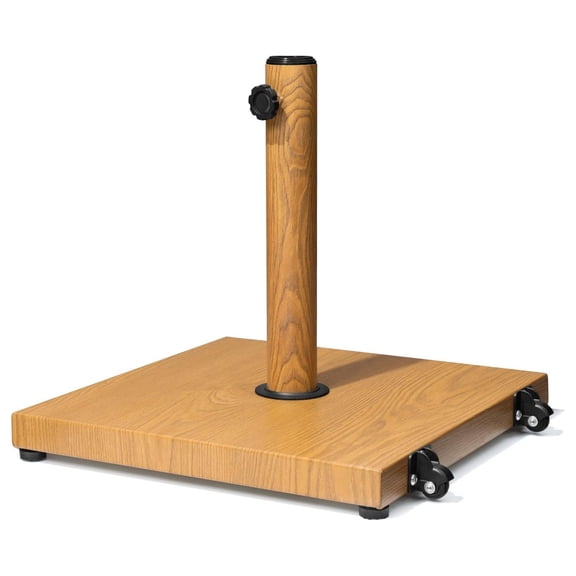 Patio Umbrella Base 43lbs Outdoor Umbrella Stand with Wheels, Heavy Duty Square Concrete Stand Umbrella, Teak