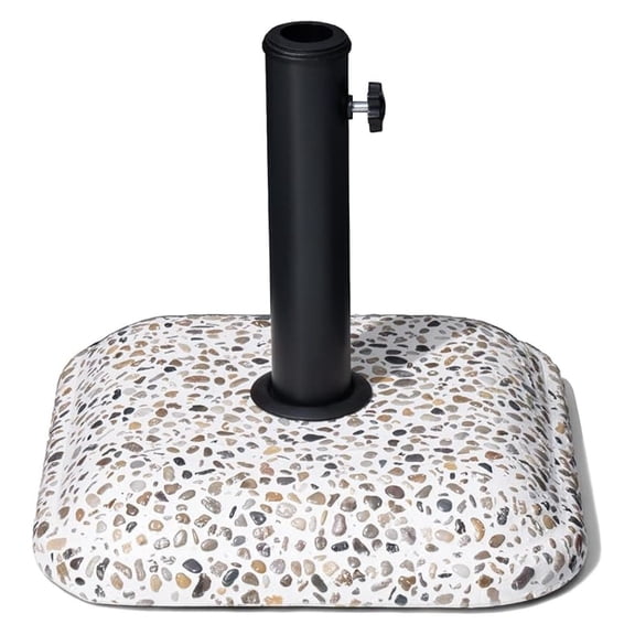 Patio Umbrella Base 45lbs, Concrete with Cobblestone Decor Heavy Duty Square Stand for Deck Poolside Yard (Cobblestone)