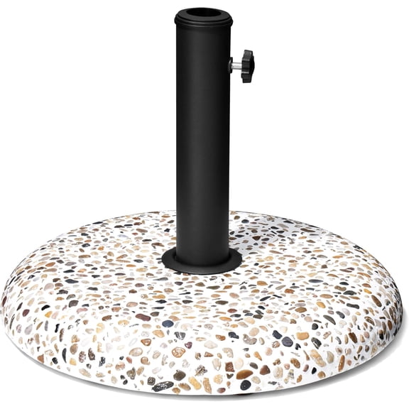 Patio Umbrella Base, 45lbs, Round Cobblestone Concrete Base, Heavy Duty Market Umbrella Stand for Outdoor, Lawn, Deck, Poolside