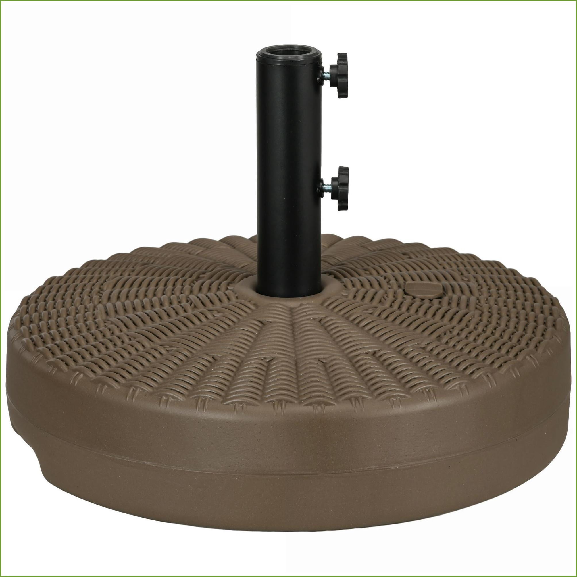 Patio Umbrella Base | Heavy Duty Fillable Round Stand for Lawn Deck Poolside, Walnut Brown, Fits 1.25-2" Poles | HDPE | Green