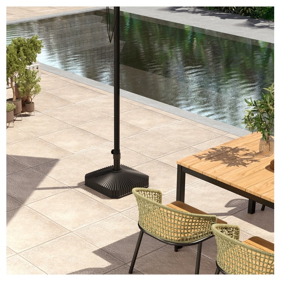 Patio Umbrella Base, Heavy Duty Outdoor Stand - 42lbs Sand/33lbs Water - Garden, Poolside, Black