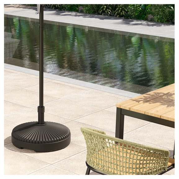 Patio Umbrella Base, Heavy Duty Outdoor Stand - 62lbs Sand/51lbs Water - Garden, Poolside - Black