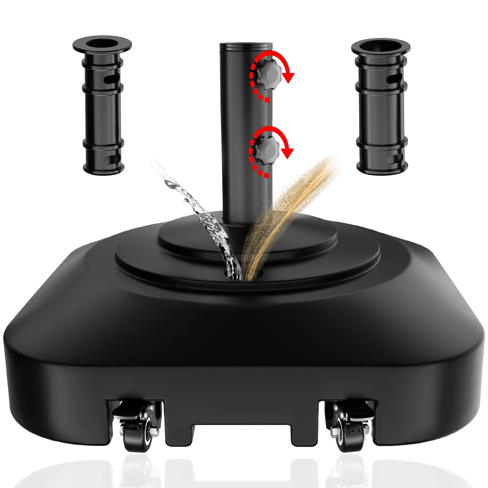 FFILY 100 Lb Patio Umbrella Base, Square, Fillable, Mobile, 4 Wheels And 2 Locks