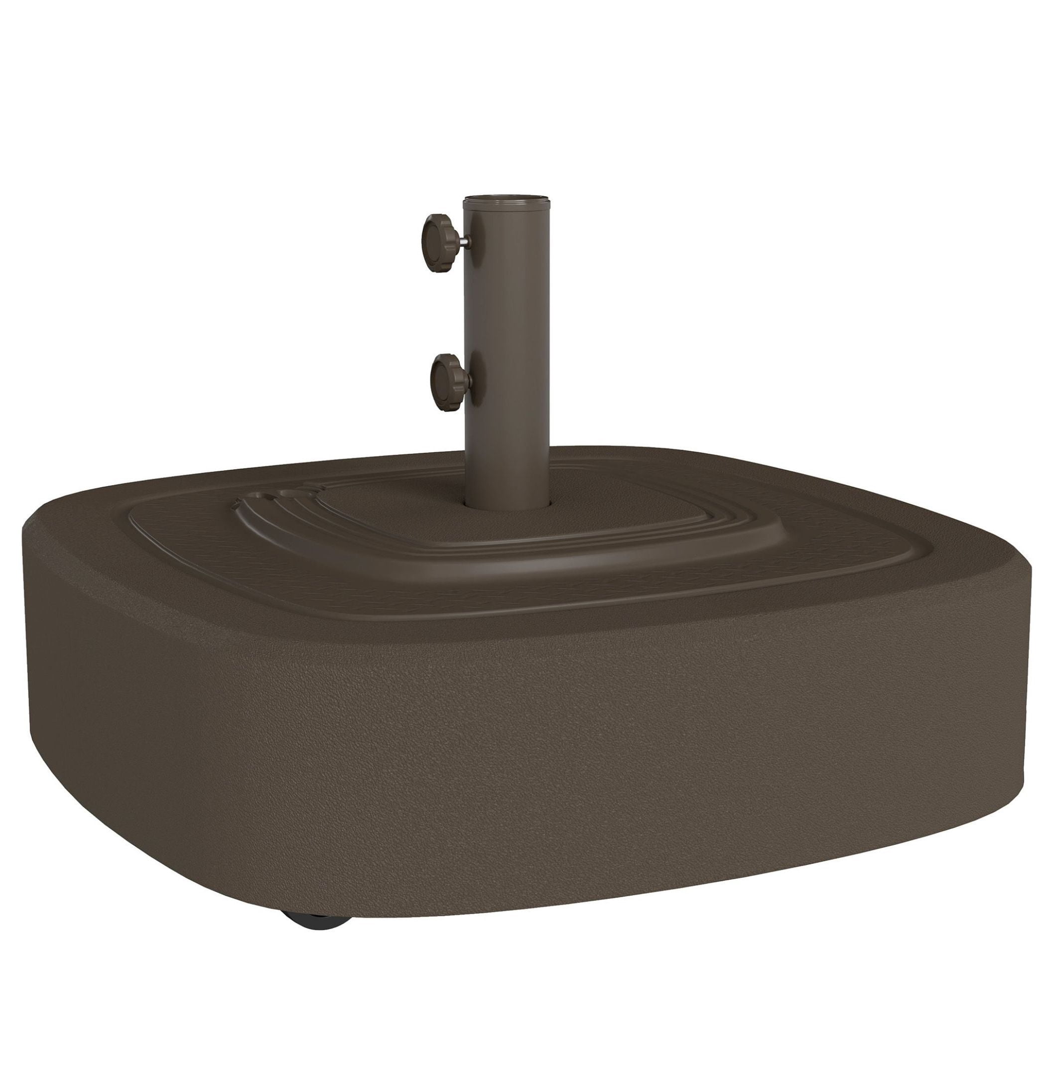 Patio Umbrella Base Outdoor with Wheels - 1.5"/1.9" Pole Stand - 110lbs Capacity - Heavy Duty HDPE & Steel - Brown Woodgrain Finish