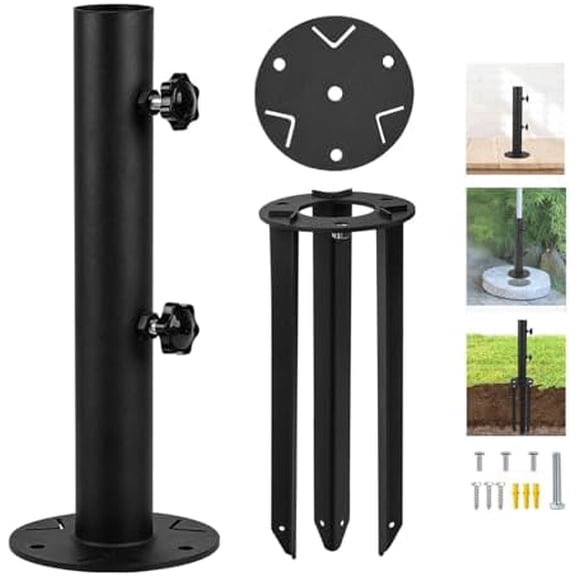 Patio Umbrella Base Stand, Metal Umbrella Holder Ground, Outdoor in Ground Parasol Base Mount with Ground Spike Fixing, Beach Umbrella Stand Anchor, Umbrella Stake for Garden,Deck,Yard,Lawn