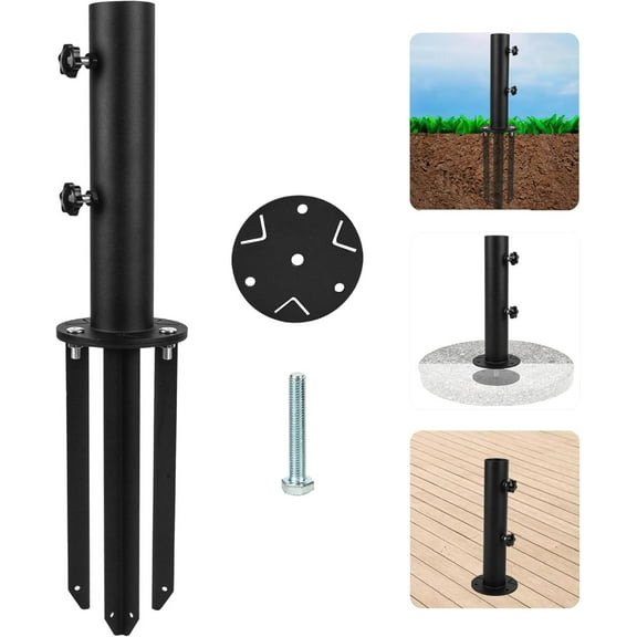 Patio Umbrella Base Stands Multifunctional Outdoor Umbrella Holder, In Ground Umbrella Base with Ground Spike Fixing,Deck Umbrella Mount for Lawns,Granite,Concrete,Deck,Many Ways Installation