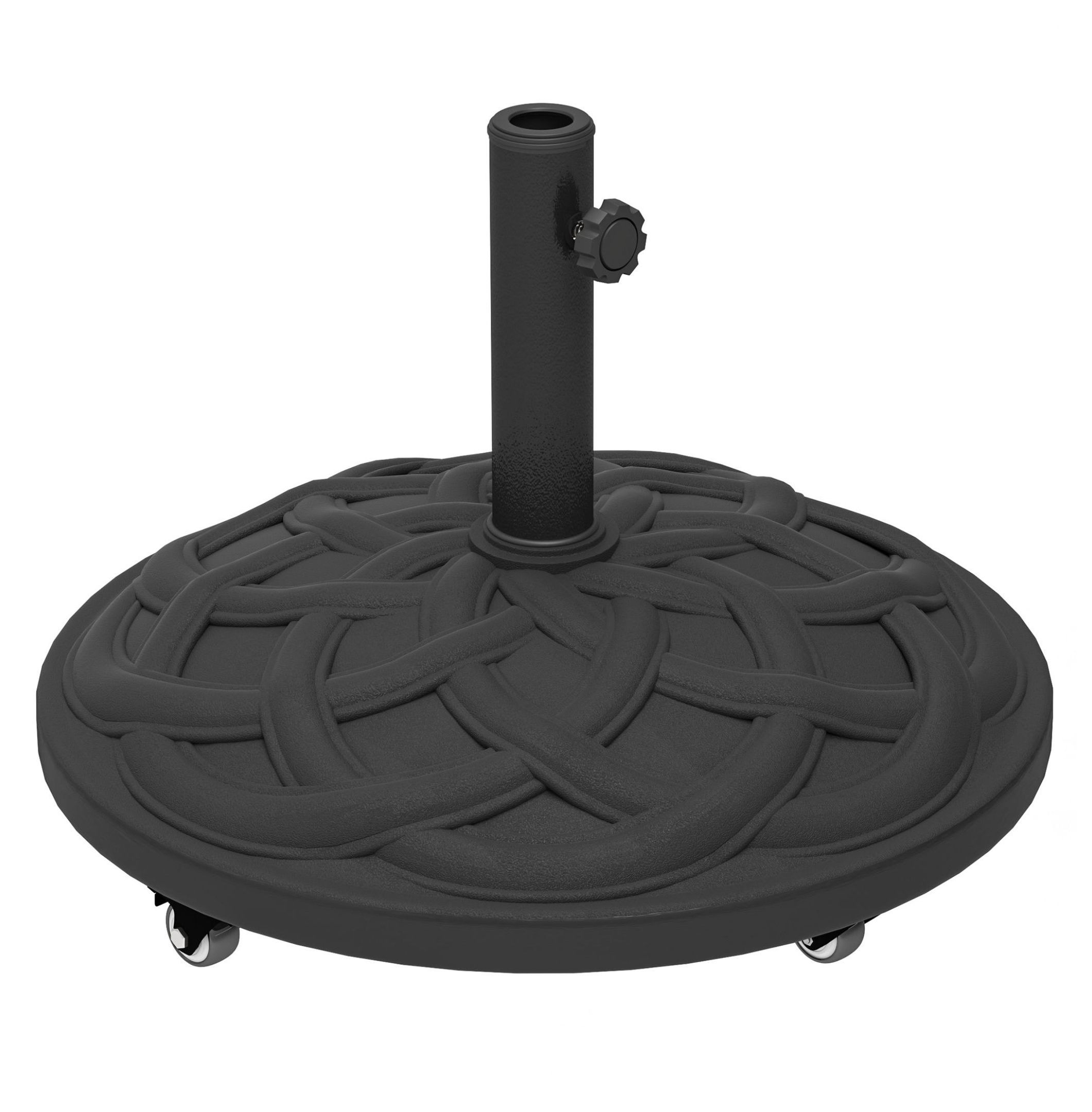 Patio Umbrella Base with Wheels - 44lbs Resin Stand - Heavy Duty Outdoor Umbrella Holder for 1.3-1.9" Poles - Black