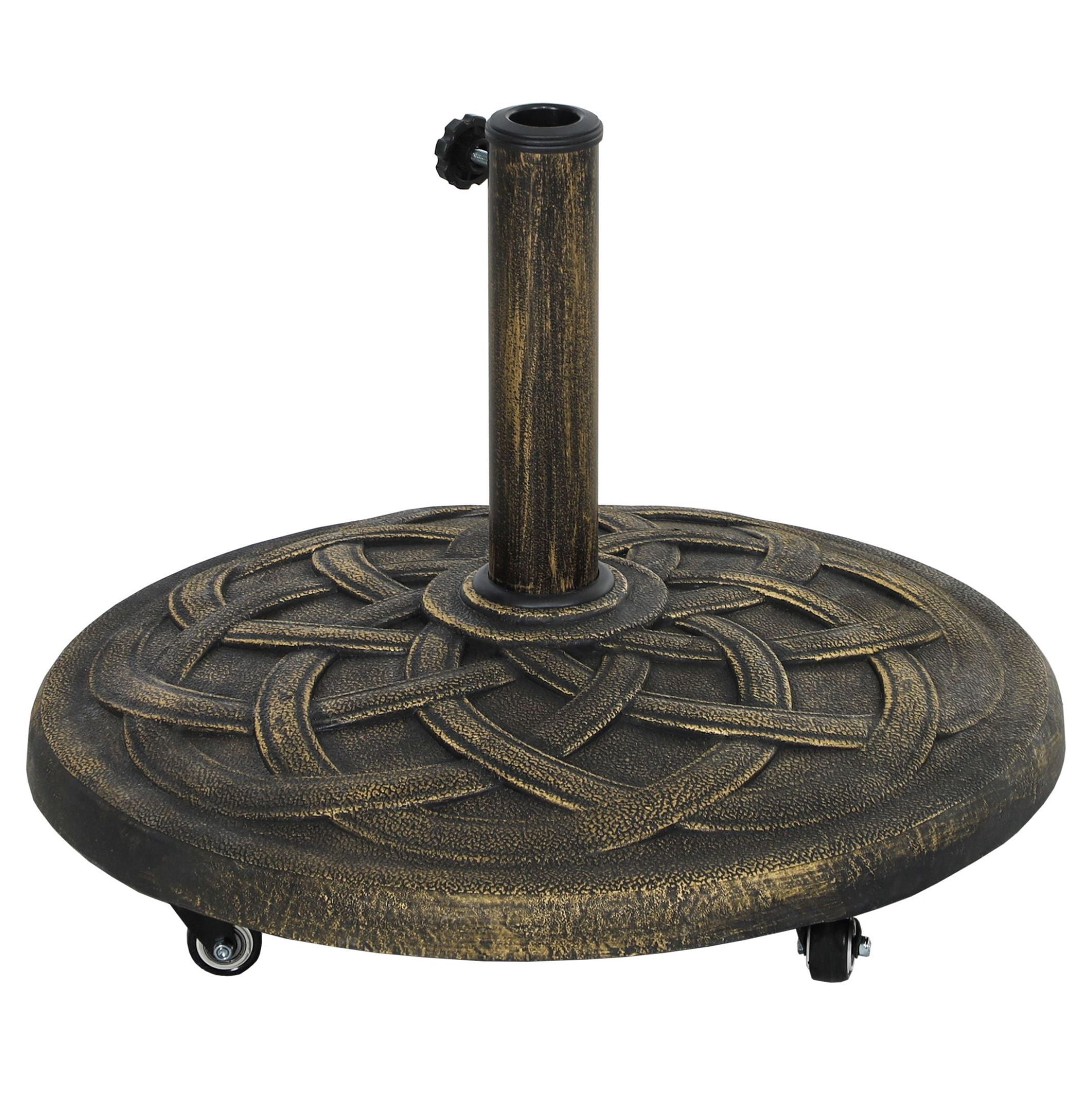 Patio Umbrella Base with Wheels, 44lbs Resin Stand - Heavy Duty Outdoor Umbrella Holder for 1.3-1.9" Poles - Bronze