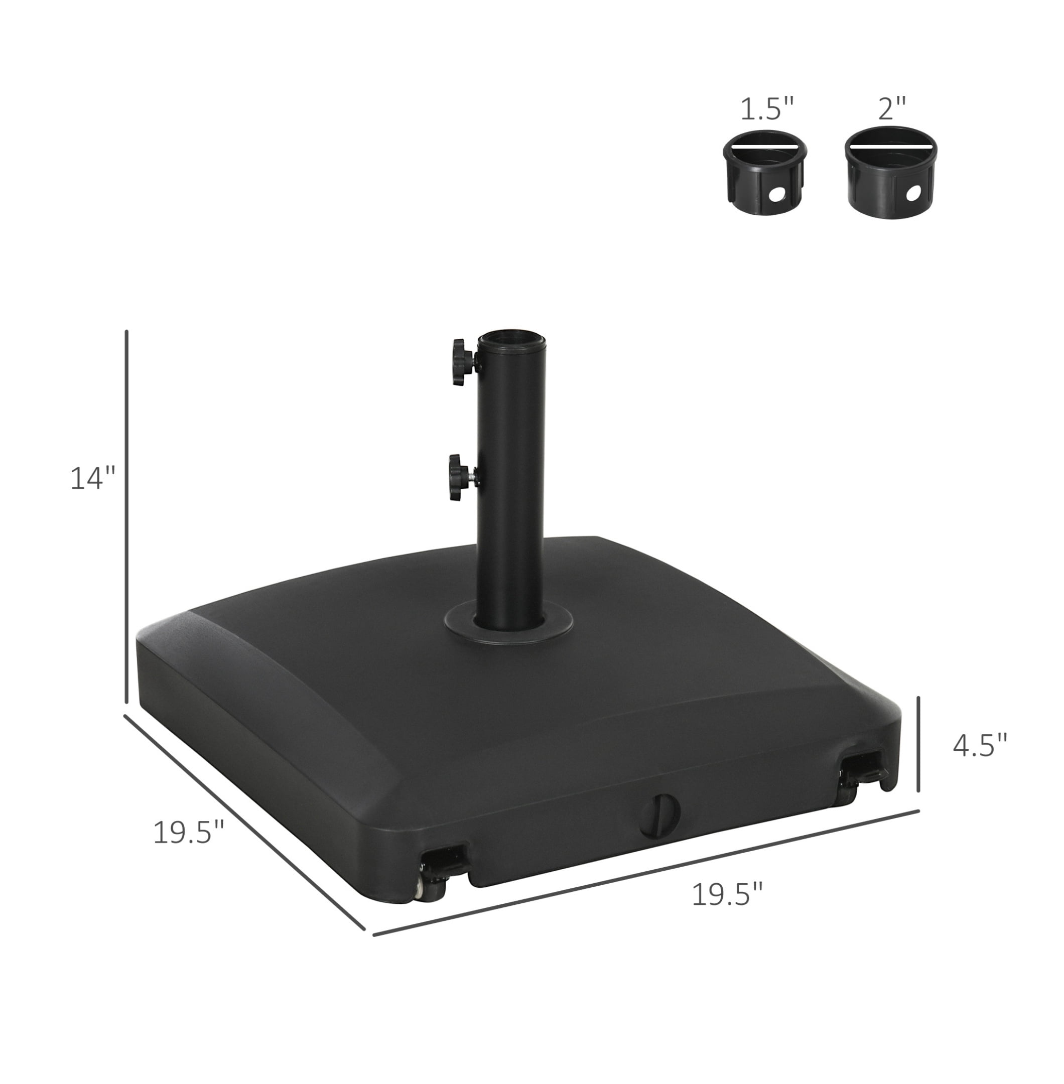 Patio Umbrella Base with Wheels, 53lbs Water or 66lbs Sand Filled, Heavy Duty Outdoor Umbrella Stand Holder, Black
