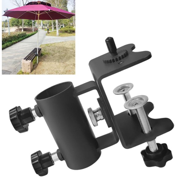 Patio Umbrella Clamp Holder - Umbrella Railing Mount, Dual-Gear Switchable Mounting Setup, Attaches to Railing, Beach, Courtyard, Balcony, Table
