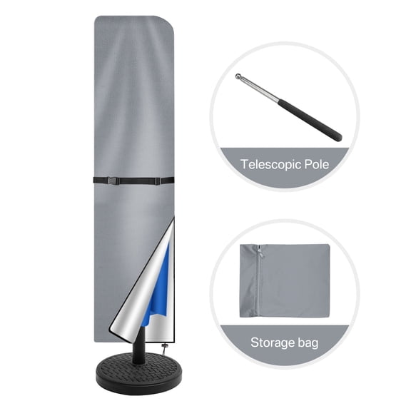 Patio Umbrella Cover for 10ft to 14ft Garden Outdoor Umbrella with Zipper and Rod,Waterproof and Durable,Gray