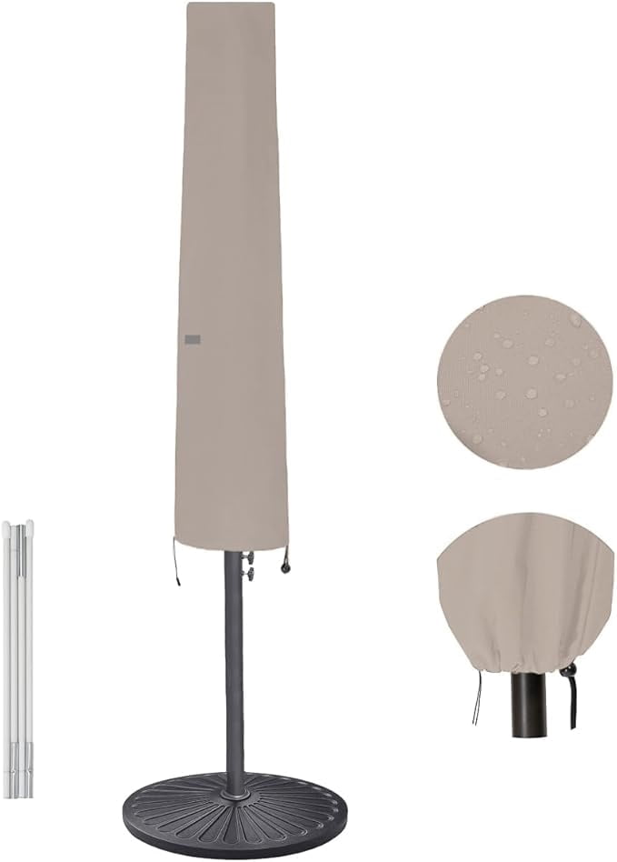 Waterproof Patio Umbrella Cover – Fits 6-14ft Market Umbrellas, Polyester With Rod & Zipper