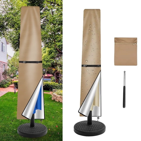 Patio Umbrella Cover for 6ft to 9ft Garden Outdoor Umbrella with Zipper and Rod,Waterproof and Durable,Khaki