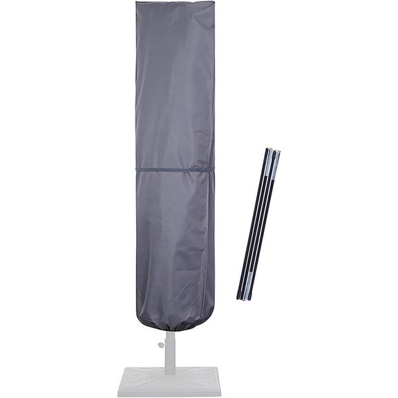 Patio Umbrella Cover with Rod for 7 to 11 Ft Umbrellas & 15 Ft Double-Sided Umbrellas, 600D Protective Waterproof Cover with Zipper, Gray