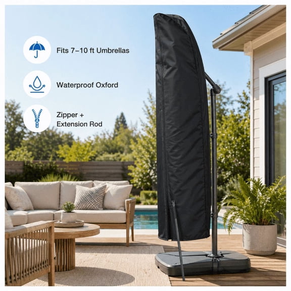 Patio Umbrella Coverfit 7'-10' Umbrella,  210D Waterproof Oxford Cantilever Offset Umbrella Protective Sleeve with Zipper for Outdoor