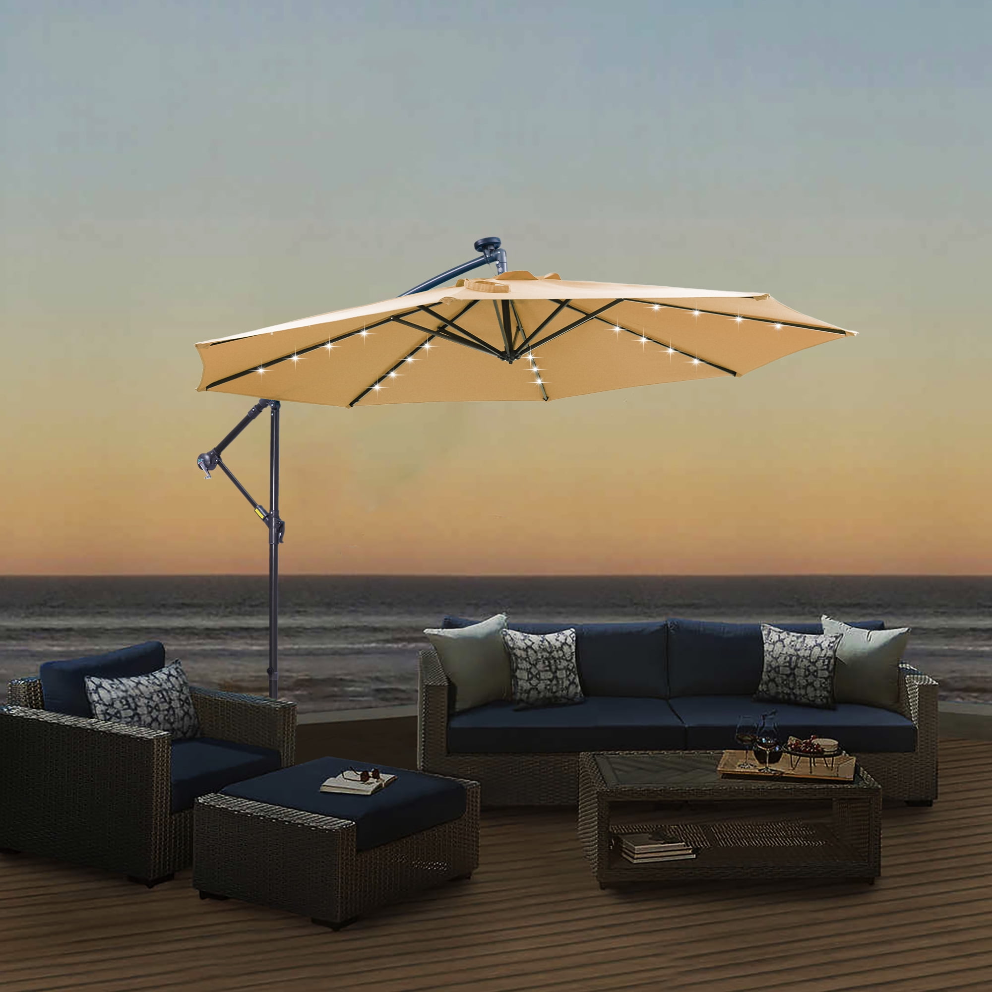 10FT Solar LED Patio Umbrella with Crank, Cantilever and 10FT Solar LED Patio Umbrella with Crank, Cantilever and