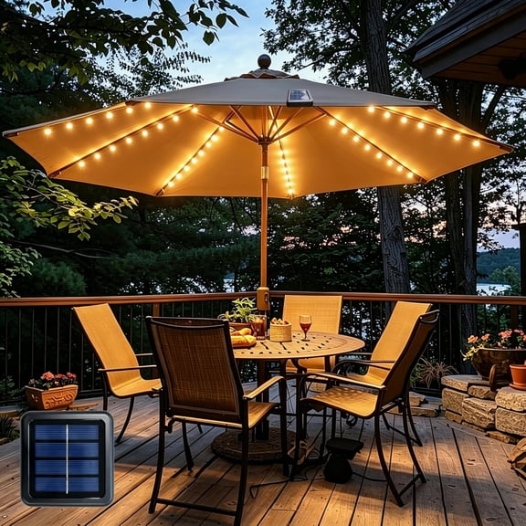 Patio Umbrella Lights Cordless 120 LED Table Solar Powered Waterproof Parasol String for 7-11 Feet Outdoor Backyard Beach Dcor (Warm White)