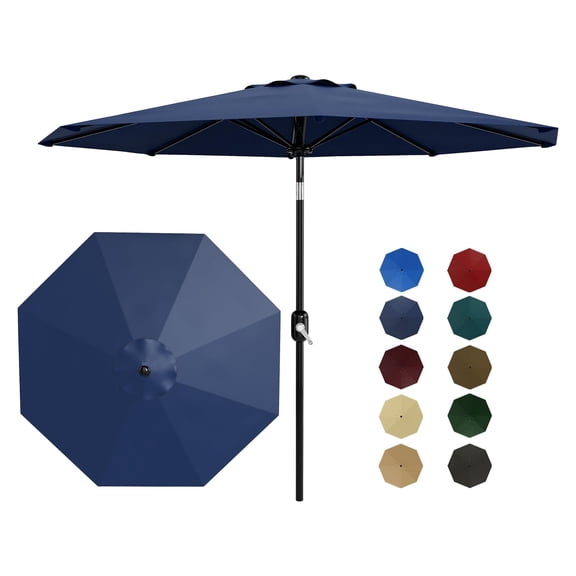 Patio Umbrella, Market Umbrella 10FT Outdoor Table with Crank Lift & Push Button Tilt - 8 Ribs, UV Protection for Garden Deck Yard Pool, Navy Blue