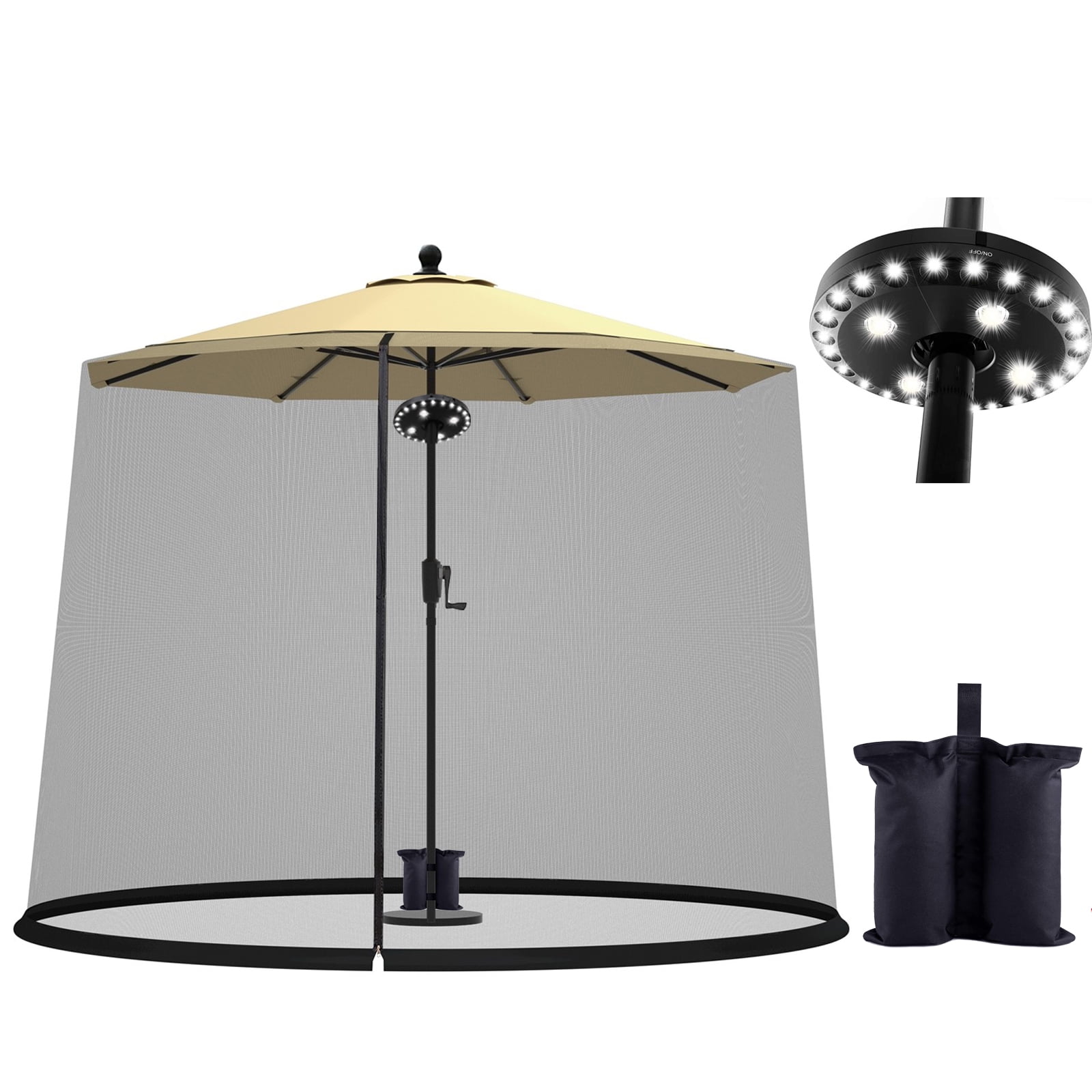 Patio Umbrella Mosquito Nets and Pole Light Kit Canopy Polyester Net