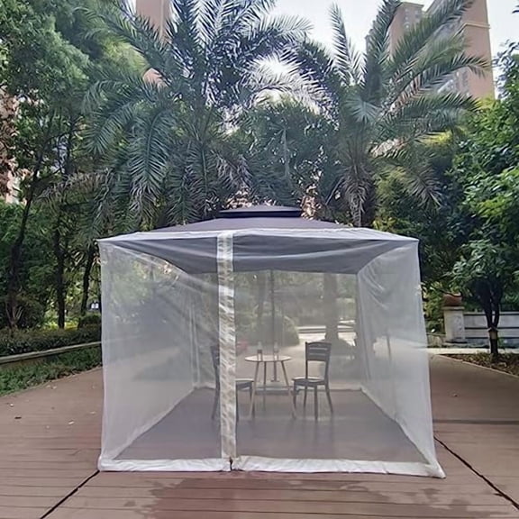Patio Umbrella Mosquito Netting with Zipper Door Polyester Mesh Net Screen Universal Outdoor Garden Camping Table Top Cover Beach Backyard Market (Beige 300cmx300cmx230cm)