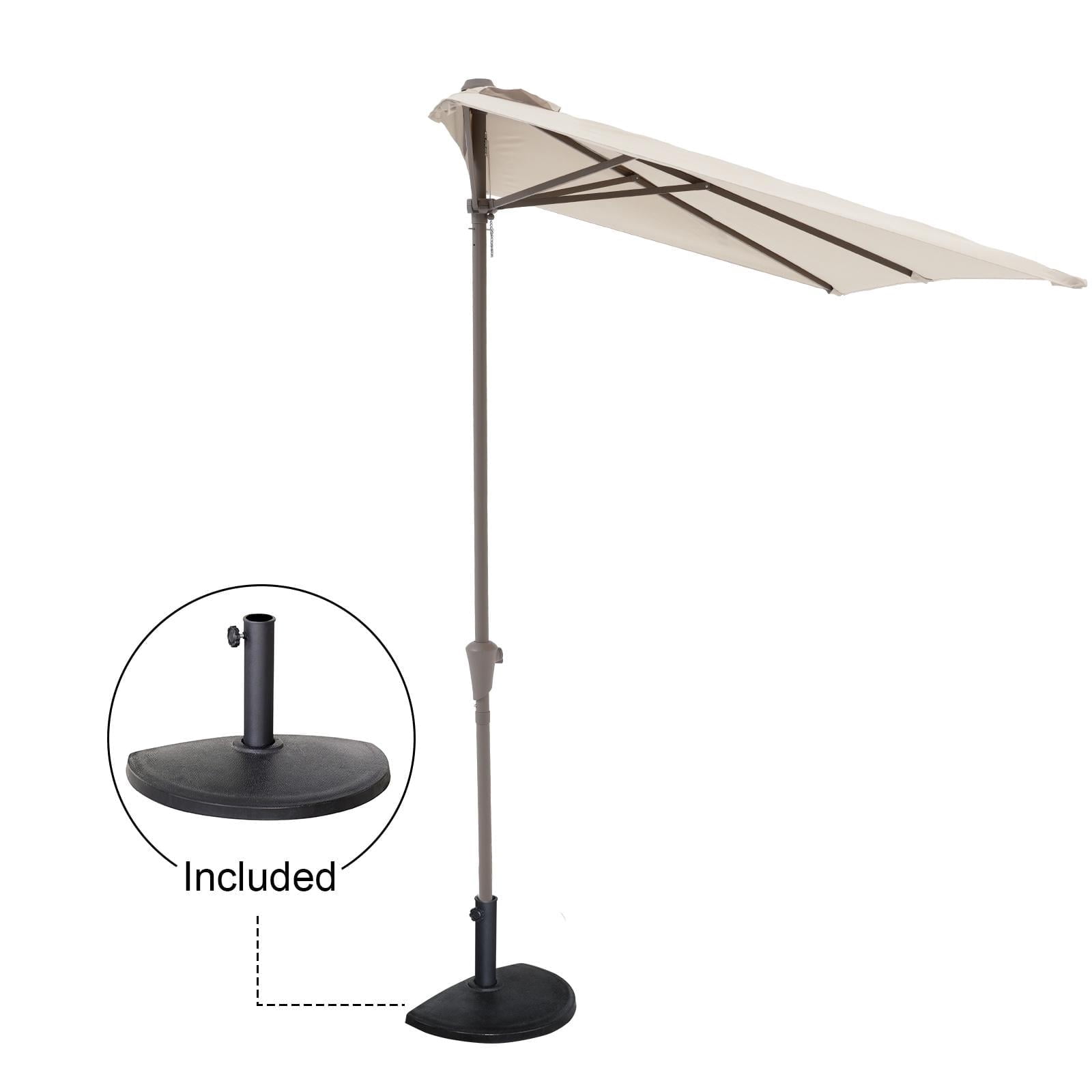Patio Umbrella with Outdoor Umbrella Base, 7.5’by 4’Half Rectangular Outdoor Umbrella with Crank, Heavy-Duty Resin Patio Umbrella Base Included, Cream White