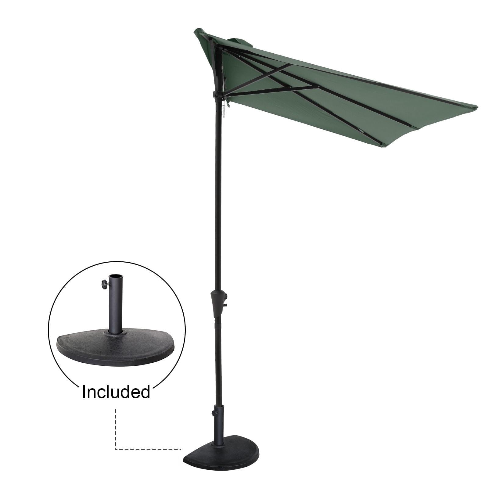Patio Umbrella with Outdoor Umbrella Base, 7.5’by 4’Half Rectangular Outdoor Umbrella with Crank, Heavy-Duty Resin Patio Umbrella Base Included, Dark Green