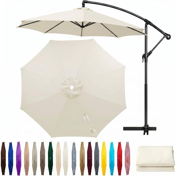 Patio Umbrella Replacement Canopy 7ft/7.5ft/8ft/9ft/10ft/12ft/13ft, Offset Cantilever Outdoor Market Umbrella Top Round Cover Waterproof for Pool, Deck, Garden, Backyard , Red