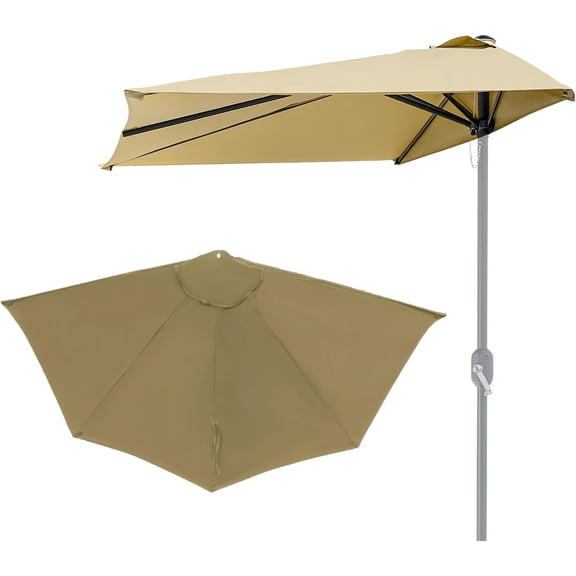Patio Umbrella Replacement Canopy - 9ft 5 Ribs Outdoor Half Umbrella Replacement Canopy, Table Market Yard Umbrella Replacement Top Cover for Garden/Deck/Pool & Beach (Only Canopy)