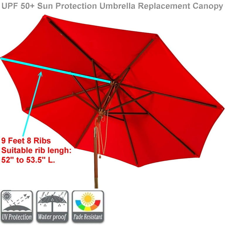 fade resistant patio umbrella replacement canopy 9ft 8 ribs Bayside 21 Patio Umbrella Replacement Canopy, 9ft, 8 Ribs, Sunbrella  Acrylic, Jockey Red, UPF 50+